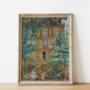 Vintage French Country Cottage Landscape - Flower Garden Painting - French Antique Garden Print - Digital Print Wall Art