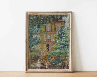 Vintage French Country Cottage Landscape - Flower Garden Painting - French Antique Garden Print - Digital Print Wall Art