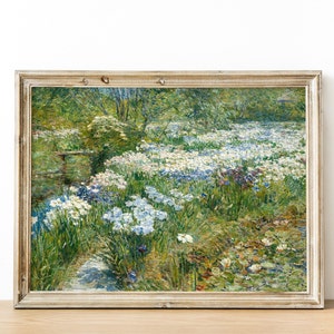 Vintage Country Cottage Landscape Flower Garden Painting - French Antique Garden Print - INSTANT DOWNLOAD