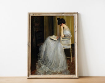 Elegant Antique Portrait of a Woman Reading | Vintage Print for Timeless Bedroom Wall Decor - Instant Printable Wall Art