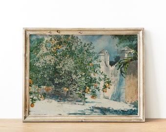 Orange Trees Print - Vintage French Country Cottage Landscape - Farmhouse Decor | DIGITAL PRINT Wall Art