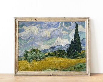 Large Van Gogh Print Cypresses Oil Painting | Printable Wall Art - INSTANT DOWNLOAD