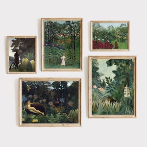 Set Of 5 Henri Rousseau Printable Equatorial Jungle - Botanical Animals Forest - Vintage Wall Art - DIGITAL DOWNLOAD