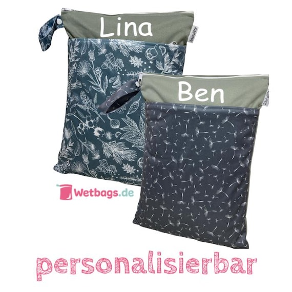 Wetbag 2er Set, personalisierbar Wechselwäsche, Stoffwindeln, Geschenk zur Geburt und Kitastart