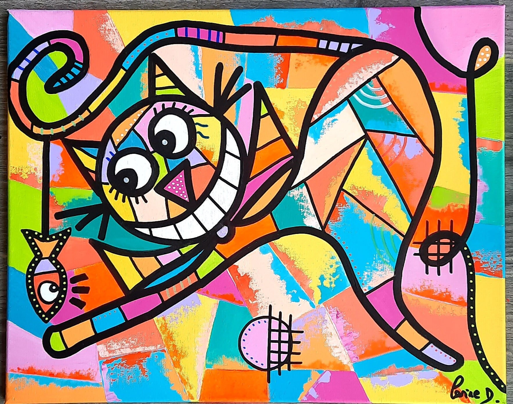 Tableau Chat Moderne et Coloré Fish Moi La Paix