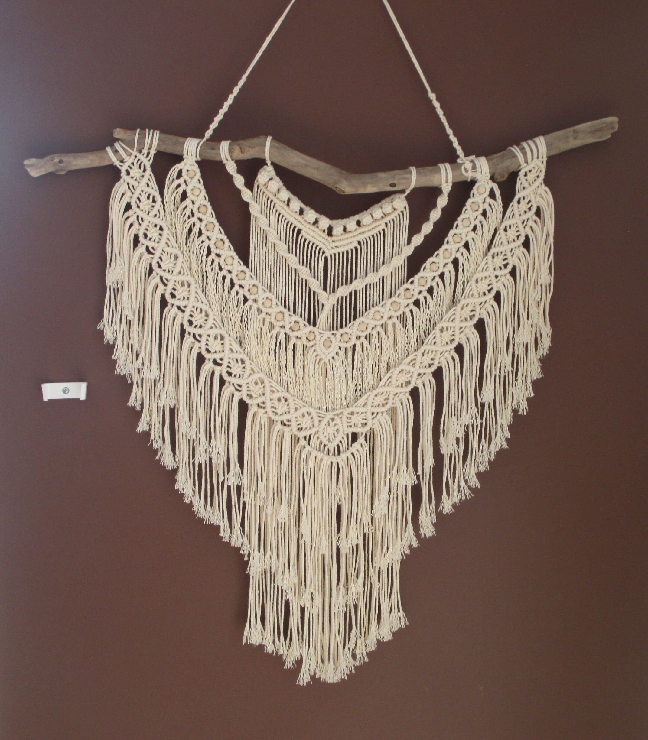 Macramé Bois Flotté et Coton Fait Main