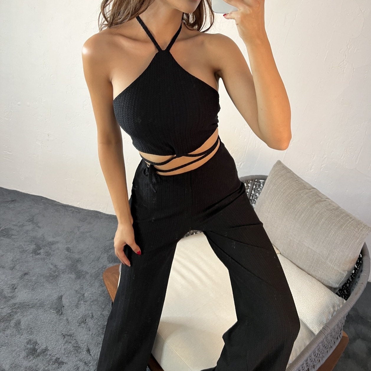 Women Crop Top and Pant SUIT, Sexy Suit, Black Crop Tops, Black Women  Pants, Black Women Suit, Women Summer Tops, Women Casual Suits -  Israel