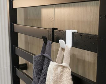 5 ganci per asciugamani per radiatore da bagno standard: ganci universali a innesto / Tutte le misure / Nero o bianco