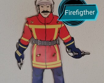 Feuerwehrmann basteln Feuerwehr Craft Fireman Hampelmann Papier Bastelbogen Kindergarten Firefigther craft printable  adults kid's Preschool