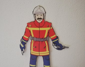 Feuerwehrmann basteln Firefigther Papercraft Fireman Hampelmann Bastelbogen Kindergarten Feuerwehr craft printable  adults kids Preeschool