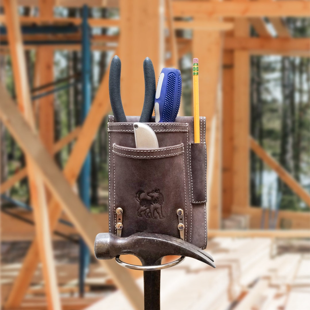 Top Grain Leather Multitool Holder 4 Pocket Hand Tool & Hammer Holster Heavy Duty Built for