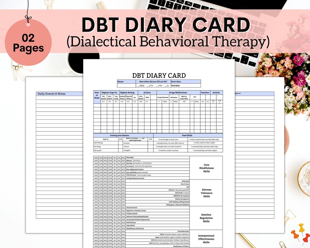 Dbt Diary Card DBT Cards Cbt Worksheets Dialectical Behavior - Etsy