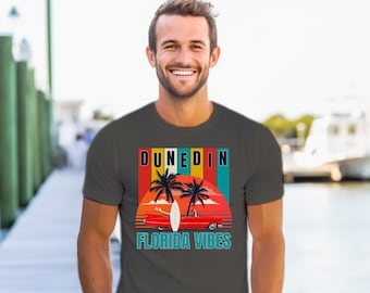 Vintage Dunedin Florida Vibes Tshirt - Soft, Comfy Bella & Canvas Graphic Tee for that Beach loving guy in your life - Quality Custom Design