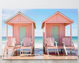 Beautiful Pastel Beach Hut Painting, Vintage Style Art Beach Print, Coastal Cabin Wall Art, Perfect Home Decor for that Beach House