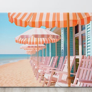 Huts on the Beach Canvas Print, Vintage Style Beach Art, Brightens Coastal Home Decors, Great gift for that beach lover in your life!