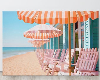 Huts on the Beach Canvas Print, Vintage Style Beach Art, Brightens Coastal Home Decors, Great gift for that beach lover in your life!