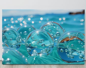 Unique Wave Art, Glass Ocean Waves Canvas Wall Decor,  Decoration for Coastal Cabin or Beach House Decor, Great gift for ocean lovers