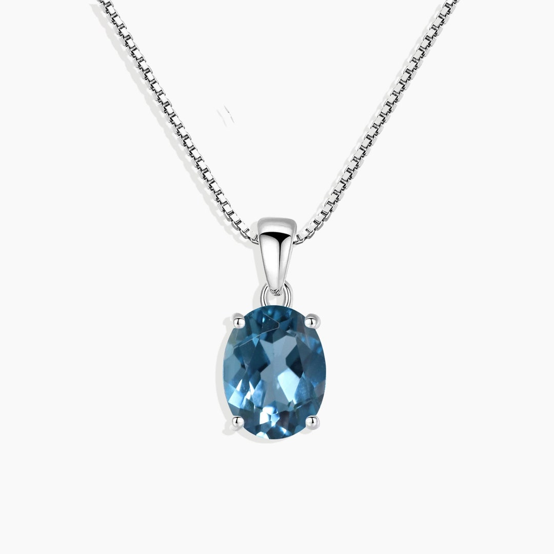 London Blue Topaz Oval Shape Pendant Necklace in 925 Sterling Silver ...