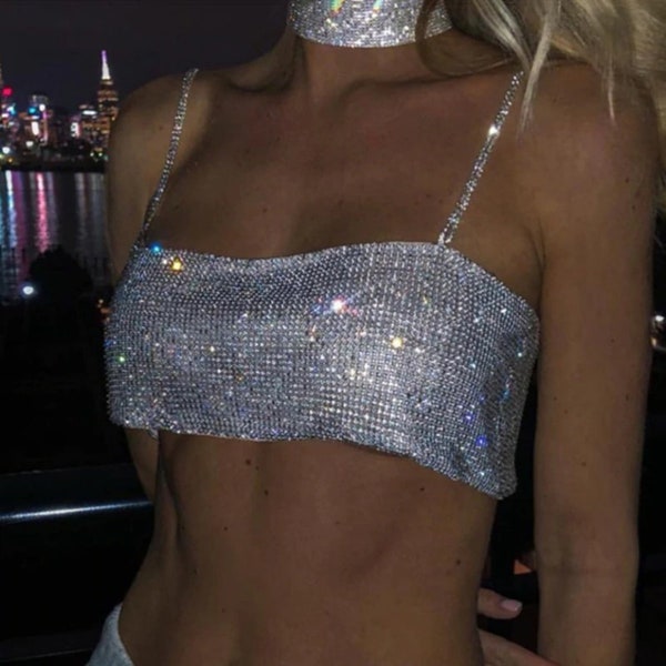 Floral Crystal Back Zipper Top For Women Sleeveless Party Top With Rhinestones And Square Neck main image 1
