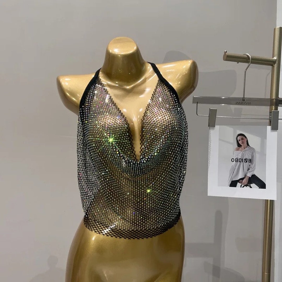 Rhinestone Backless Sexy See Through Top - Etsy