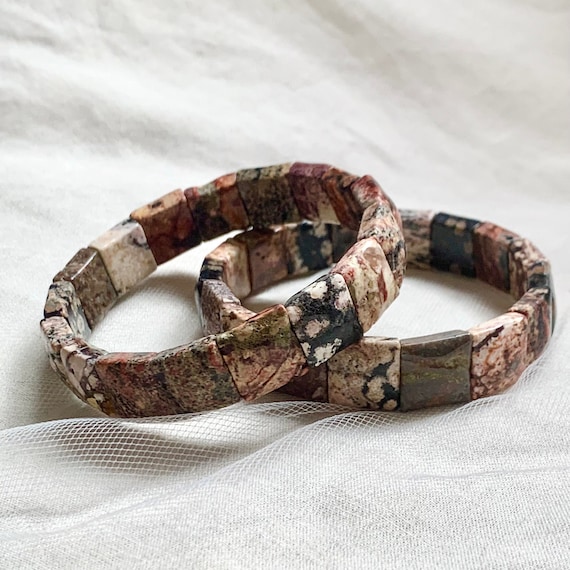 Red Snowflake Obsidian Rectangular Bracelet Elast… - image 7