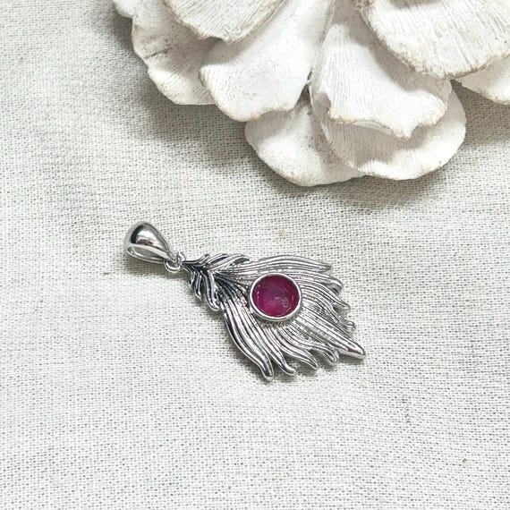 Red Ruby Feather Silver-Plated Pendant - image 9