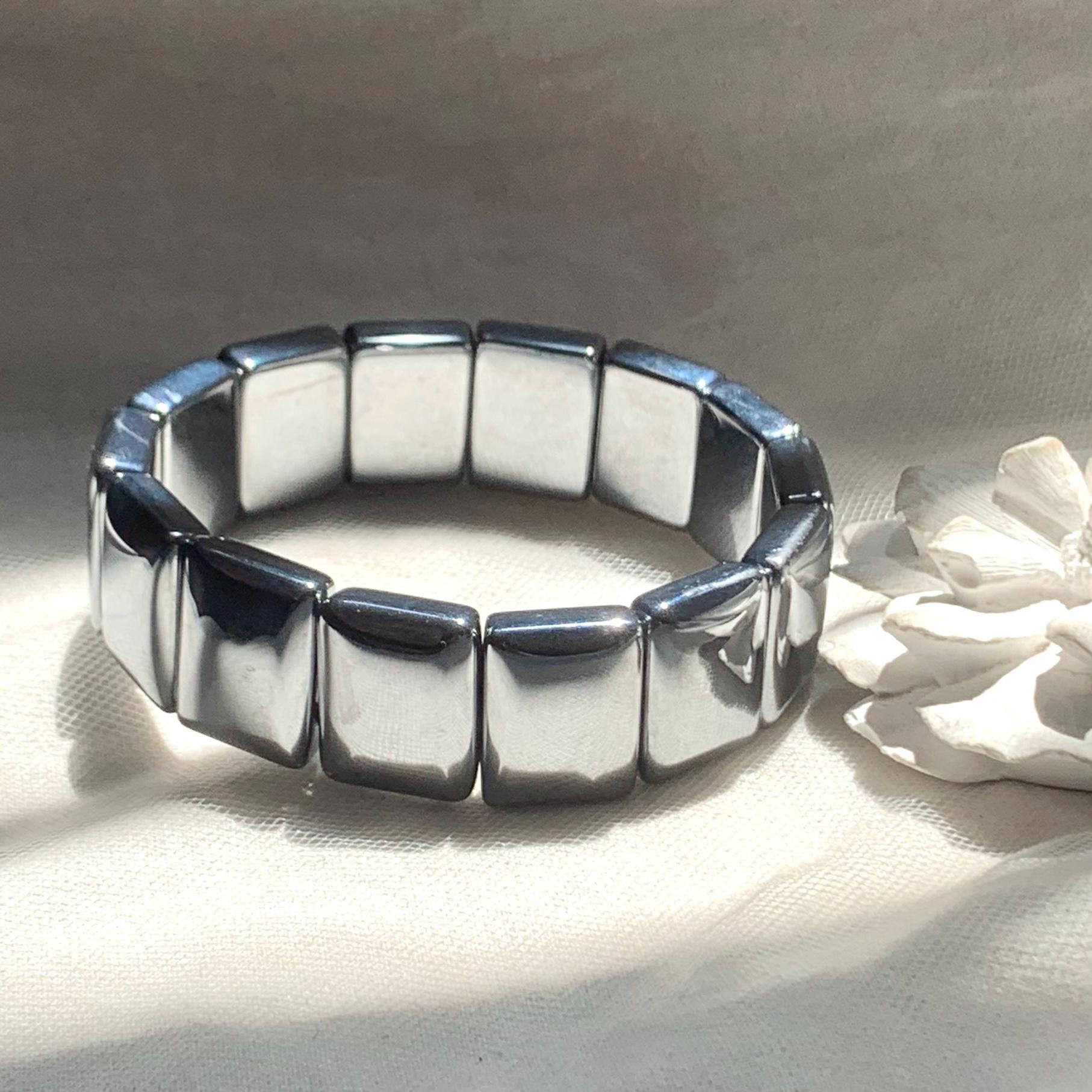 Bracelet Perles Terahertz Rectangle élastique - Pierre énergétique Unisexe, Neuf Avec étiquettes