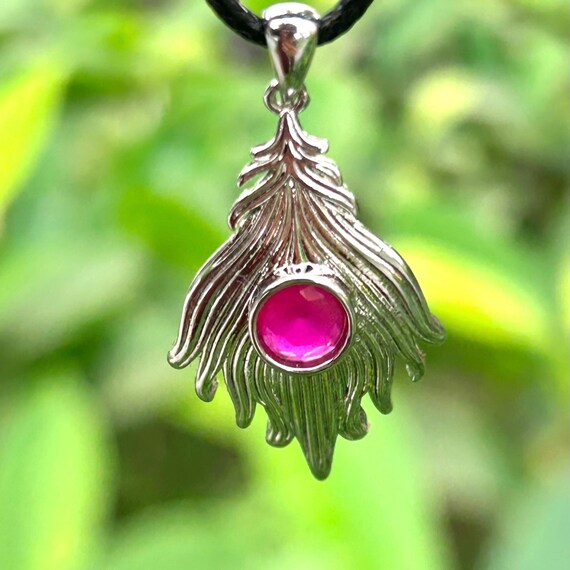 Red Ruby Feather Silver-Plated Pendant - image 2