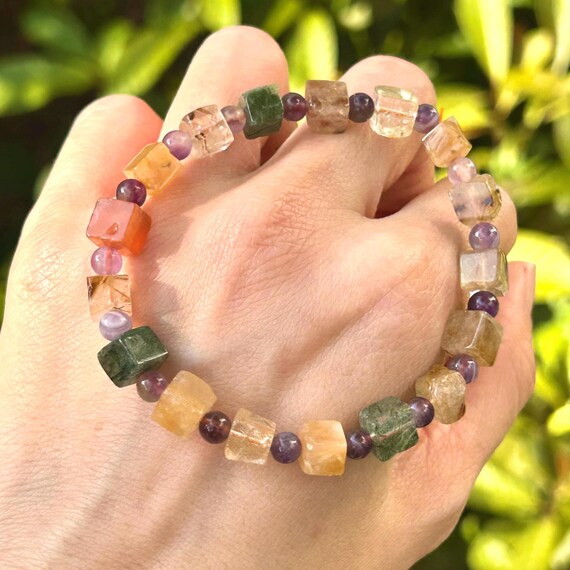 Handmade Multi-Rutilated Quartz Cube Elastic Stre… - image 2
