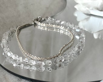 S925 Sterling Sliver Minimalistic Bracelet & Baby Herkimer Diamond Set