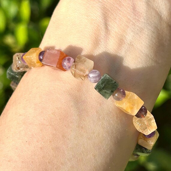 Handmade Multi-Rutilated Quartz Cube Elastic Stre… - image 9