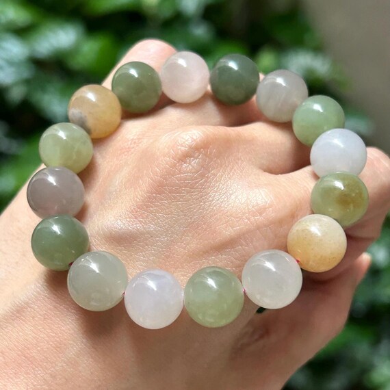 Certified Multi-Colored Nephrite Jade Elastic Bra… - image 3