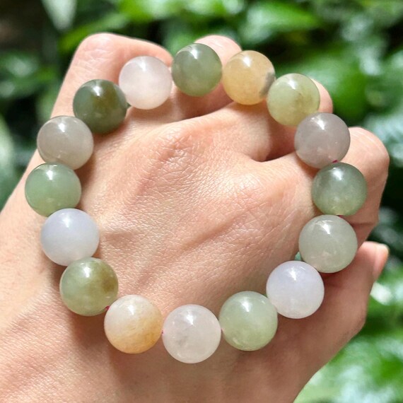 Certified Multi-Colored Nephrite Jade Elastic Bra… - image 2