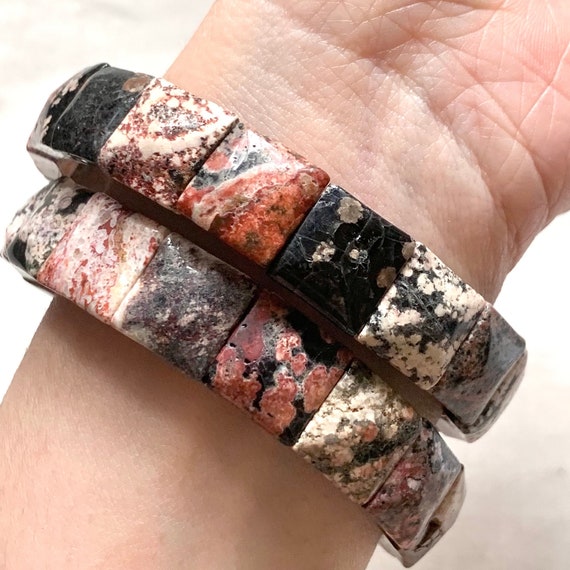 Red Snowflake Obsidian Rectangular Bracelet Elast… - image 8