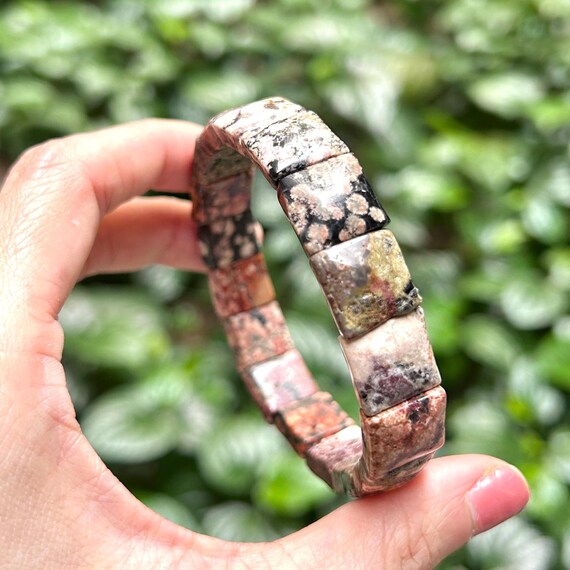 Red Snowflake Obsidian Rectangular Bracelet Elast… - image 3