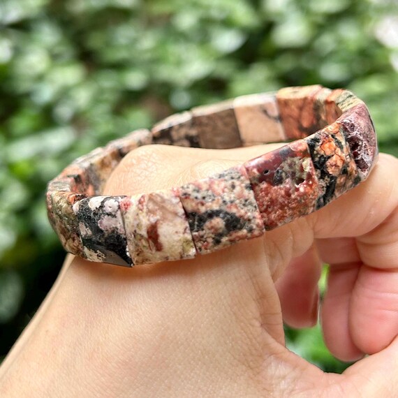 Red Snowflake Obsidian Rectangular Bracelet Elast… - image 2