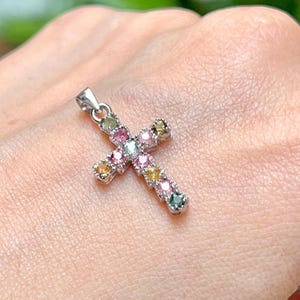 Certified Gem-Grade Tourmaline Cross Pendant  Sterling S925 Silver Spiritual Jewelry Feminine Empowerment