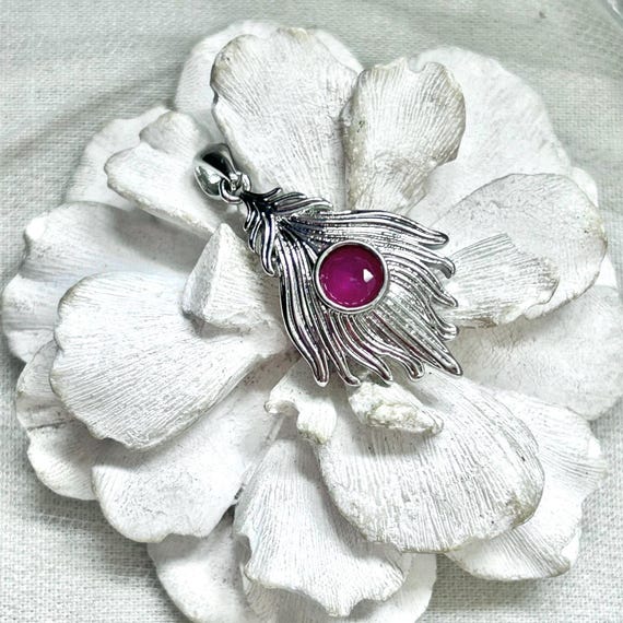 Red Ruby Feather Silver-Plated Pendant - image 7
