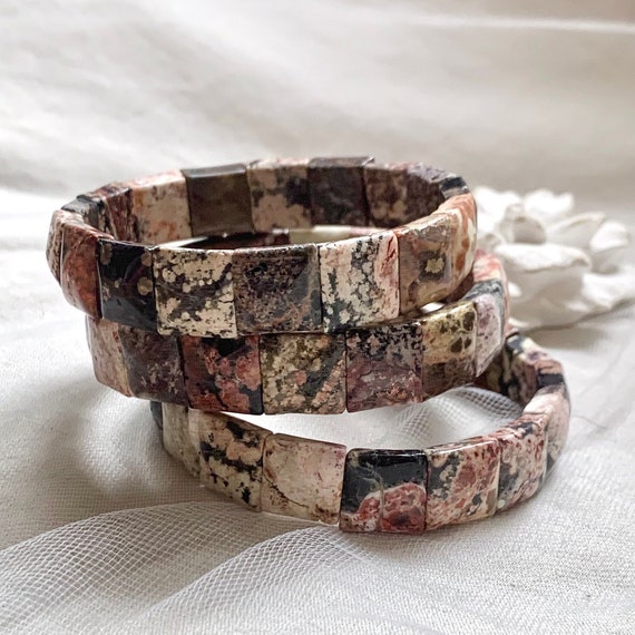 Red Snowflake Obsidian Rectangular Bracelet Elast… - image 6