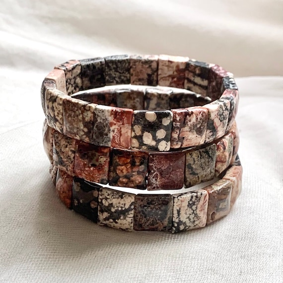 Red Snowflake Obsidian Rectangular Bracelet Elast… - image 4