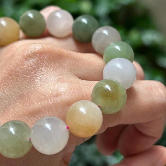 Certified Multi-Colored Nephrite Jade Elastic Bra… - image 4