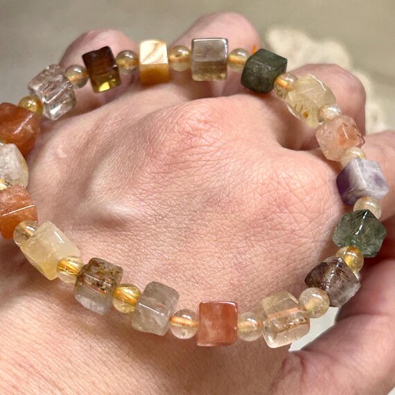 Handmade Multi-Rutilated Quartz Cube Elastic Stre… - image 10