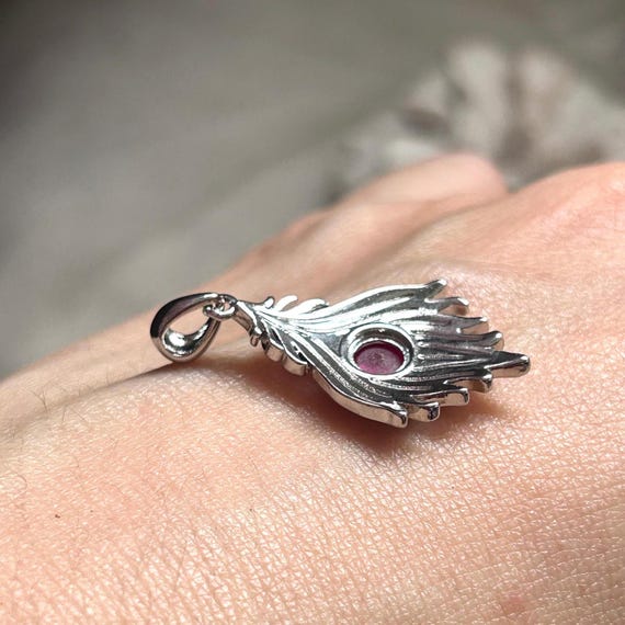 Red Ruby Feather Silver-Plated Pendant - image 5