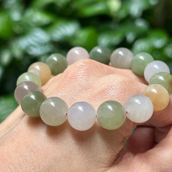 Certified Multi-Colored Nephrite Jade Elastic Bra… - image 1