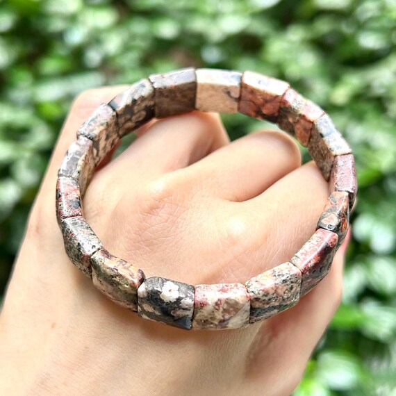 Red Snowflake Obsidian Rectangular Bracelet Elast… - image 10