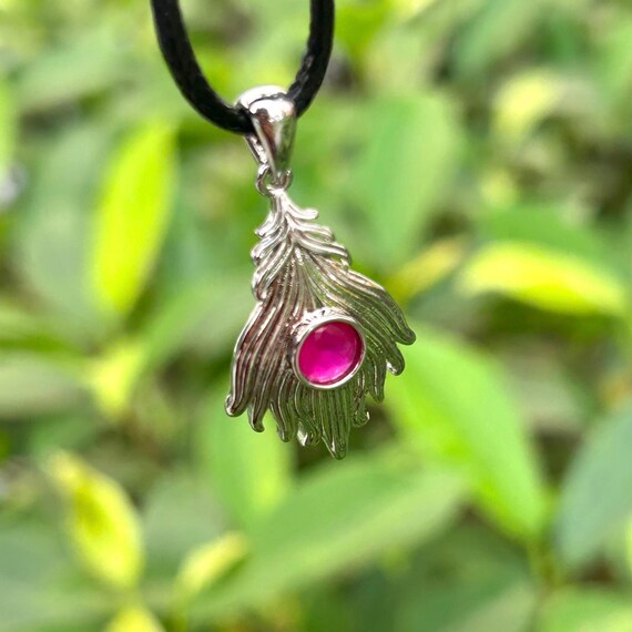Red Ruby Feather Silver-Plated Pendant - image 3