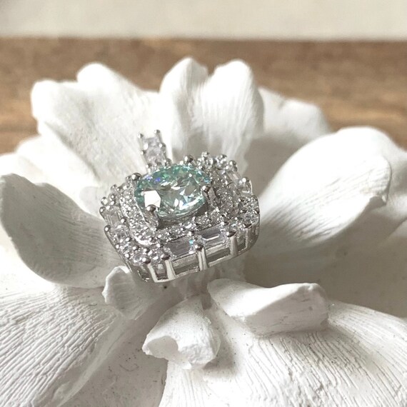 Mint Green Moissanite S925 Sterling Silver Square… - image 4