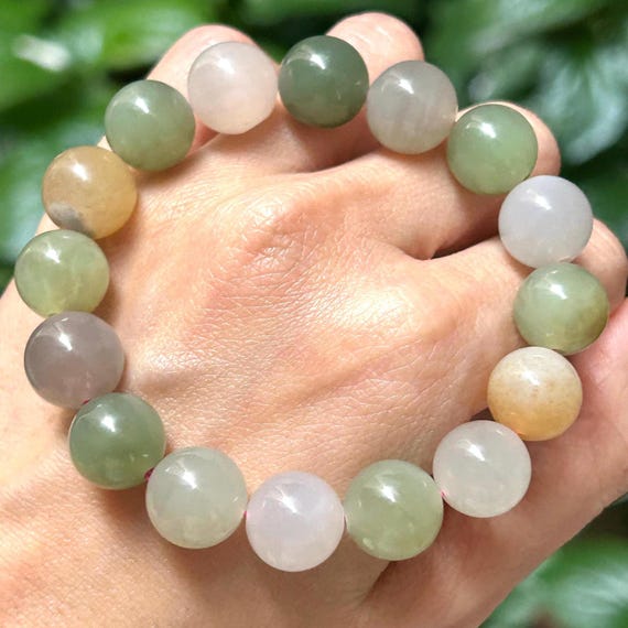 Certified Multi-Colored Nephrite Jade Elastic Bra… - image 5