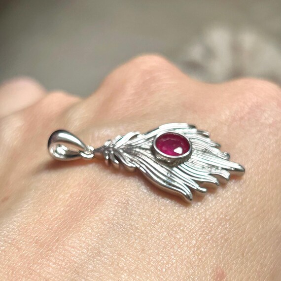 Red Ruby Feather Silver-Plated Pendant - image 4