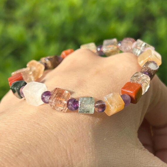 Handmade Multi-Rutilated Quartz Cube Elastic Stre… - image 7
